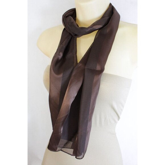 Elegant Brown Satin & Chiffon Scarf - Picture 12 of 12